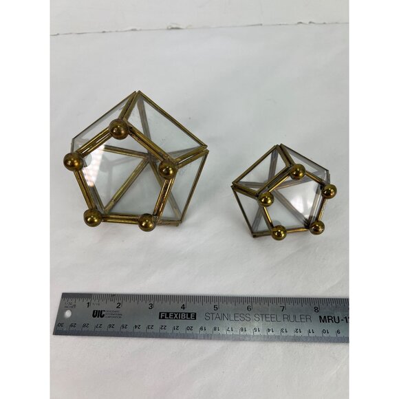 Set of 2 VTG Geometric Glass and Brass Jewelry Boxes 3.5 and 2.5" for Home Decor - Picture 5 of 5